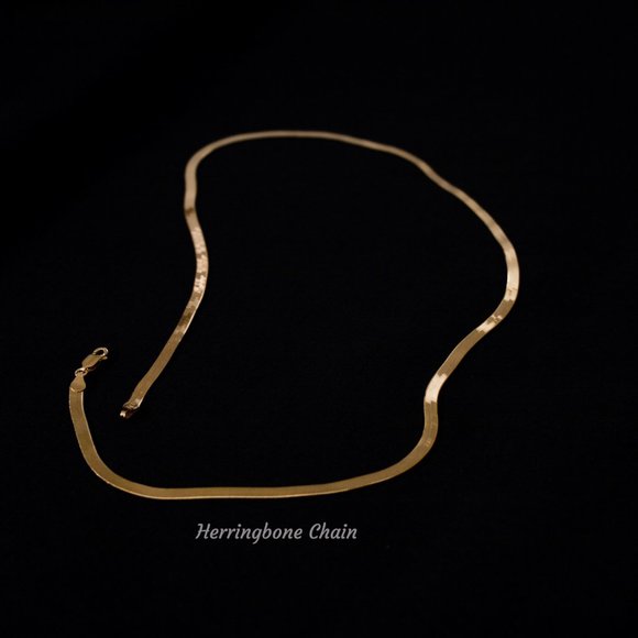 18K Gold Plated Chain Necklace, Twisted Rope Chain, Herringbone Necklace, Snake - Picture 9 of 15